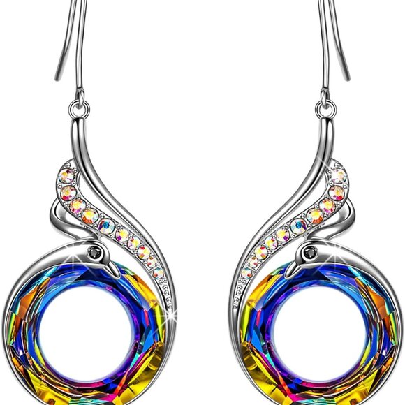 Rise From the Ashes" Phoenix Earrings, Sterling Silver Dangle Earrings with Crys - Picture 1 of 7